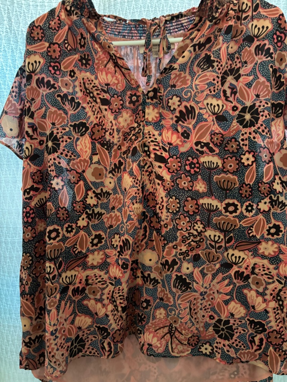 Philosophy Rust Orange Floral Print Sheer Top